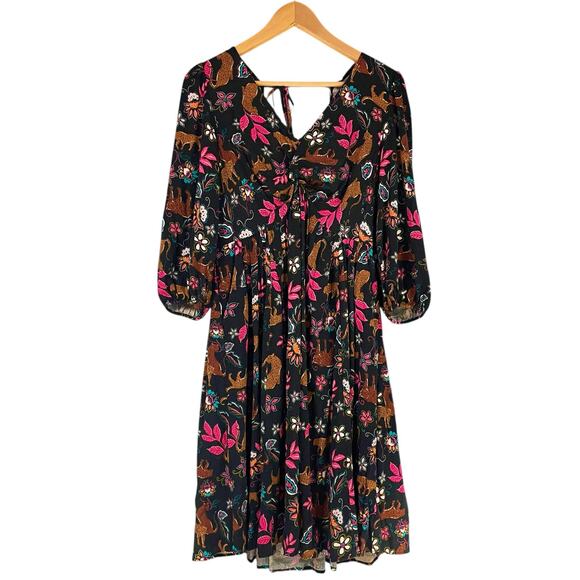 TORRID Twist Front Babydoll Dress Leopard Floral Botanical Print Size 00 (M/10) - Picture 2 of 10